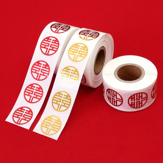 500Pcs/Roll Double Happiness Label Stickers Adhesive PVC Holidays Daily New Year Label Stickers for Book