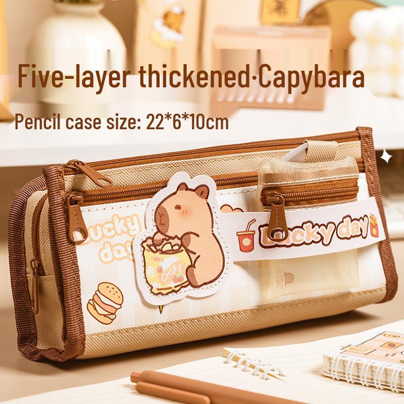 Capybara Large Capacity Korean Style Pencil Case for Middle School Girls – Simple & Stylish Stationery Box