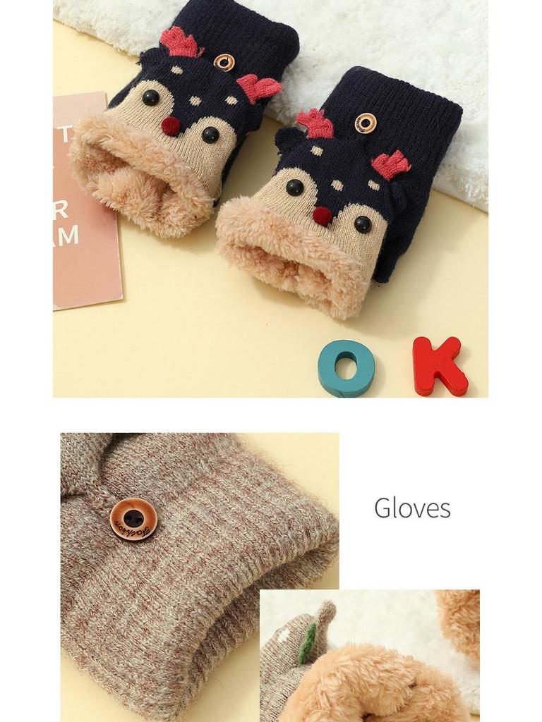 Korean-Style Cute Cartoon Fawn Flip Gloves for Students – Warm, Cold-Proof Gloves for Autumn and Winter Riding & Writing