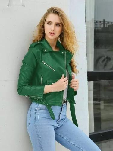 Jacket Zipper Slim Windproof Coat Green Leather Casual Women's Long Sleeve Suit