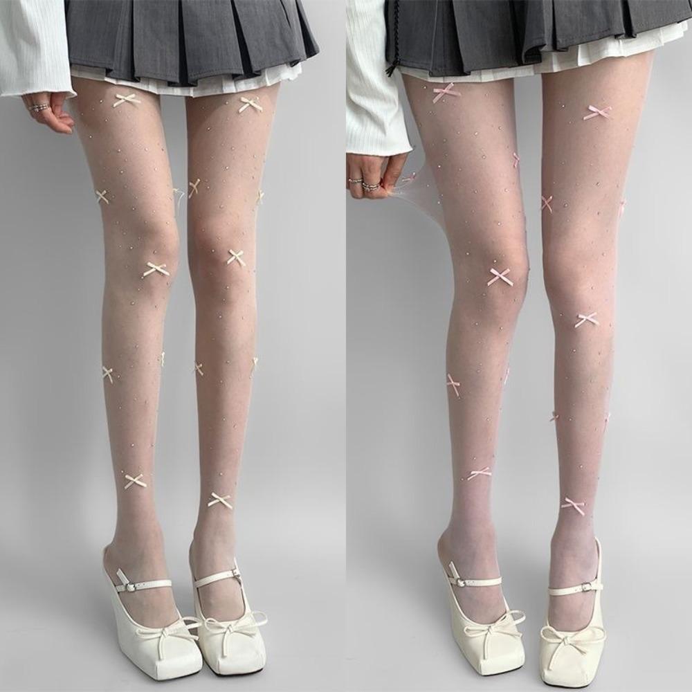 Ultra-Thin Lolita Tights Shiny Diamond Diamond Tights Sweet Butterfly Knot Stockings  Girls
