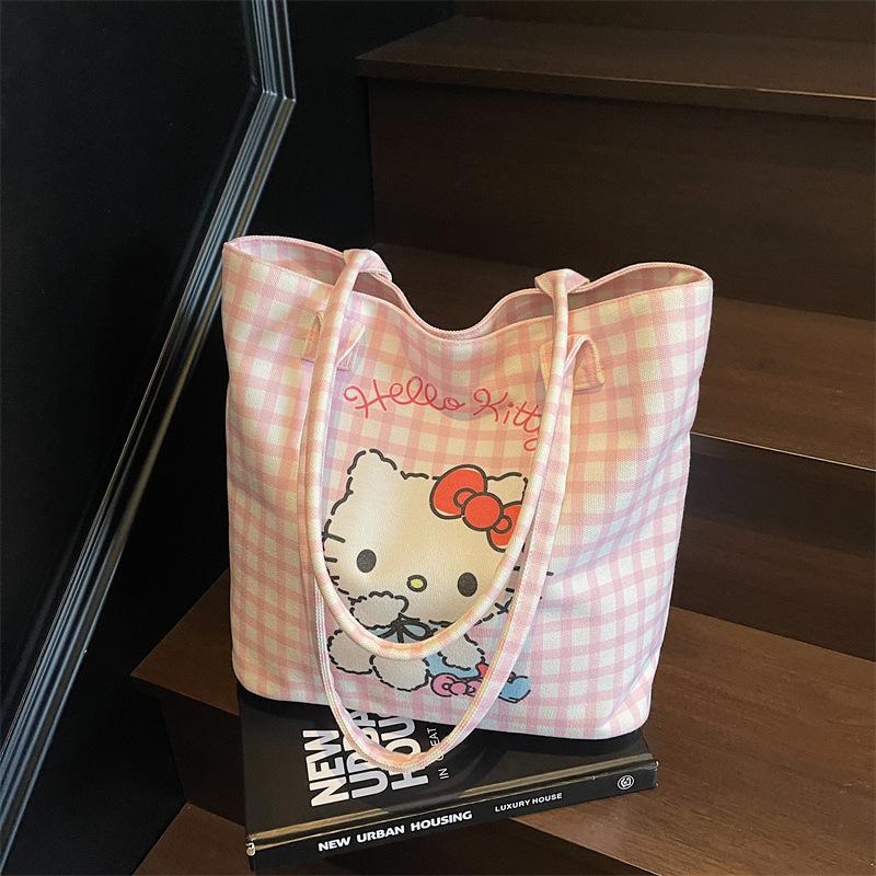 Cute Kitty Cat Canvas Bag, Girl's Handbag, One Shoulder, Summer Versatile Commuter, Large Capacity New Tote Bag