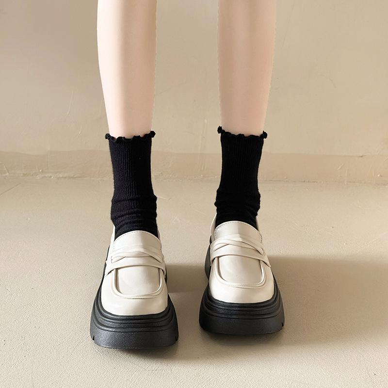 

Platform loafers women s 2025 new autumn and winter velvet shoes one-pedal women s shoes British versatile small leather shoes jk 40