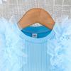 Sweet Sky Blue Girls Mesh Sleeve Top Bowknot Half Skirt Set