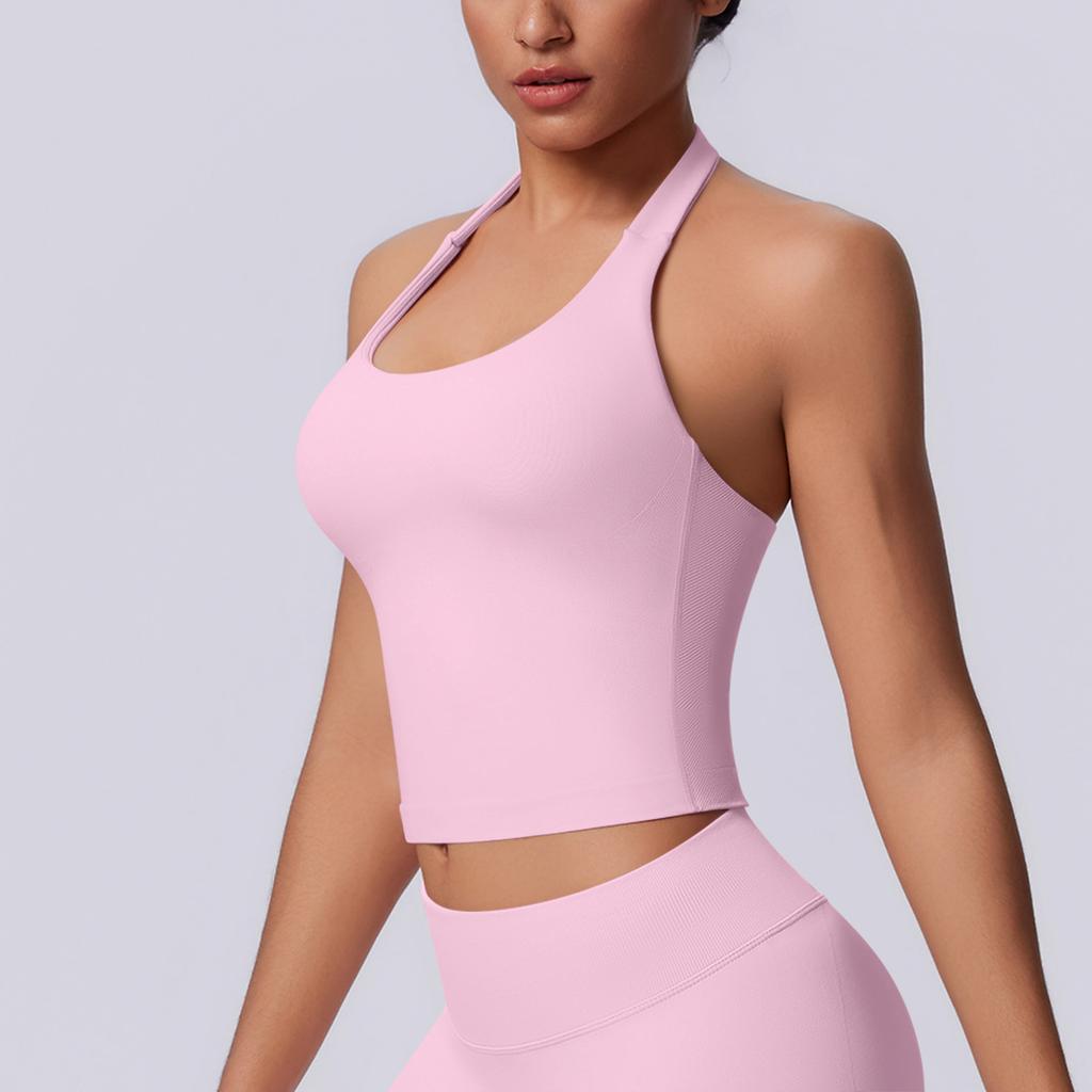 Solid Color Halterneck Beautiful Back Tight Sports Vest Sports Running Fitness Yoga Clothing Tops For Women