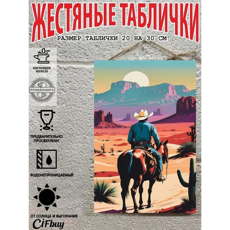 Cowboy on Horse Metal Tin Sign 20x30cm Rustic Wall Decor