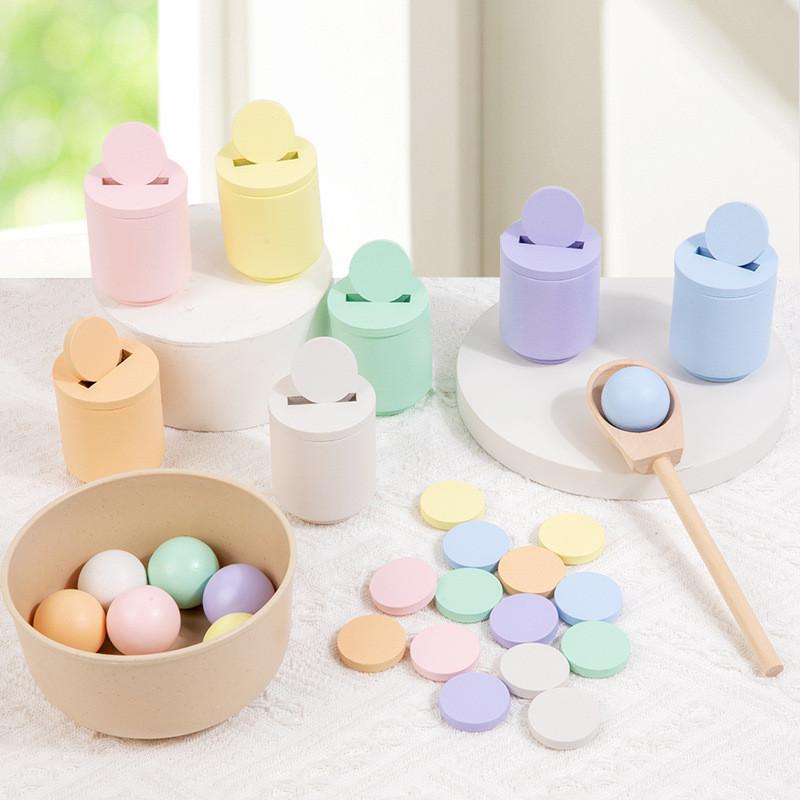 Wooden Montessori Toy Color Sorting Cup Game For Preschool Learning And Development