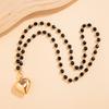 Sweet and Cool Ins Style Black Crystal Heart Pendant Necklace Female, Simple Long Handmade Jewelry