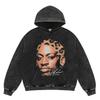 Mens Vintage Washed Hoodie With Distressed Graphic Print Loose Fit Cotton Pullover Fall Casual Wear