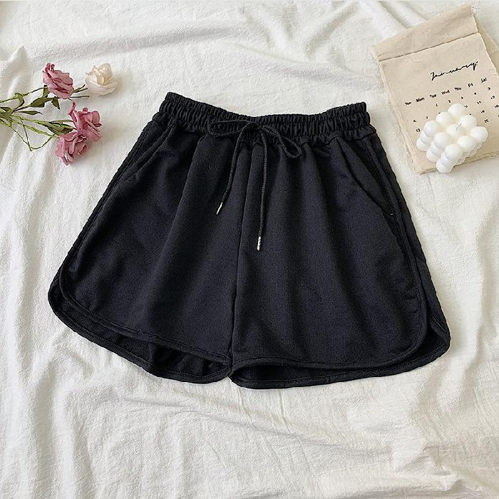 

Спортивные шорты для женщин летом новые свободные большого размера студенческие однотонные беговые йоги широкие штанины 3XL чёрный