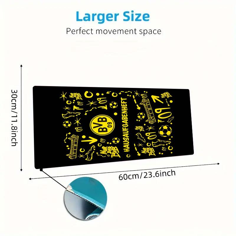 Dortmund Team Logo Mauspade, Große Gaming Schreibtischmatte, Rutschfestes XXL Mauspade für Laptop & Tablet, Mini-PC Spielmatte mit Genähten Kanten