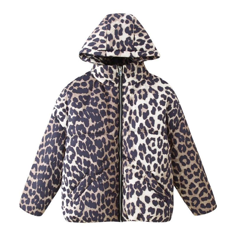 2025 Winter European & American Style Fashion Leopard Print Cotton Jacket with Detachable Hat Small
