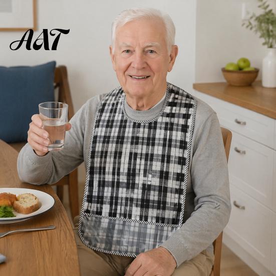 Double Sided Adult Bibs Double-sided Waterproof Bib, with Adjustable Neck Strap, Wide Adaptive Clothing for Seniors Crumb Catcher Large Washable
