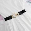"Women's Wide Elastic Waist Belt with Gold Round Buckle, 4cm"