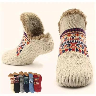 Chaussettes d'intérieur thermiques pour femmes et hommes, chaudes pour l'hiver, courtes en coton épais, pour la maison, pour dormir, douces, antidérapantes, avec adhérence, chaussettes d'intérieur floues