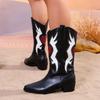 Fashion 2024 High Quality Shoes Female Sleeve Women's Boots Winter Pointed Toe Mixed Colors Middle Tube Chunky Heels Western Boots