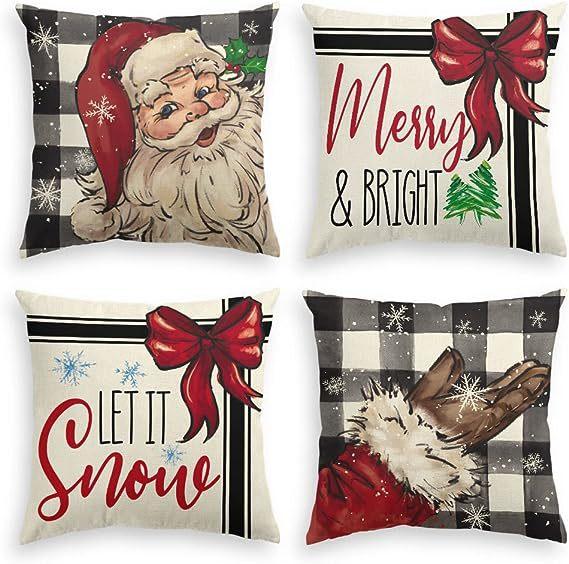 

Рождественская наволочка Лен Принт Подушка Подушка Чехол Наволочка Диванная подушка Спинка 45 * 45Cm four-piece set