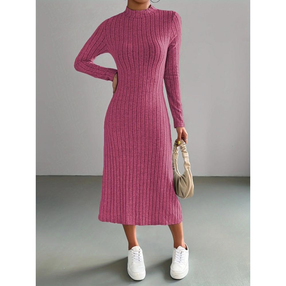 Høst Vinter Dame Ribbestrikket Kjole Elegant Chic Mote Langermet O-hals Slim Korsett Bodycon Kjole Streetwear