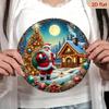 Holiday Metal Tin Sign with Santa Claus Snowy Cabin Scene for Christmas Decoration