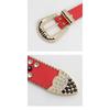 Meimeier Women's rhinestone embellished pin buckle three-piece set: denim belt, luxury red fashion wide waist belt