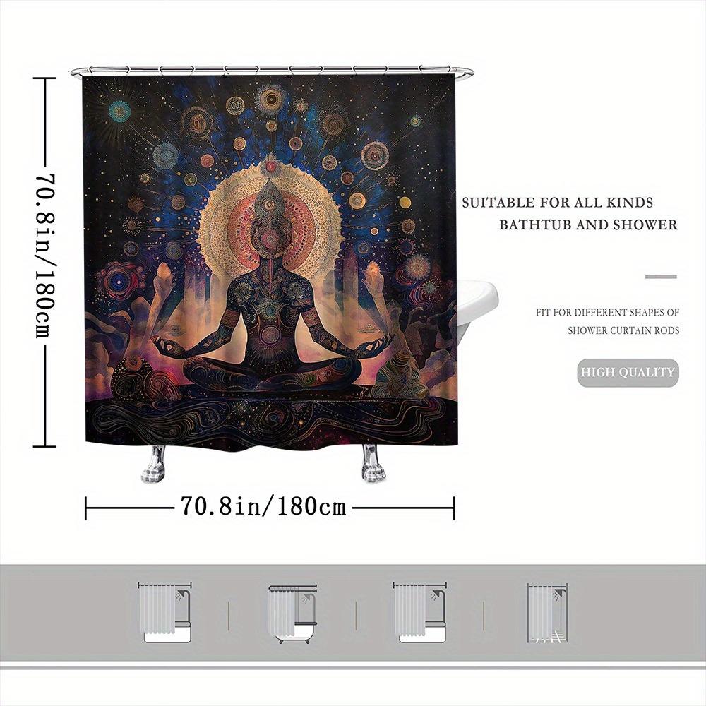 Psychedelic Mandala Yoga Shower Curtain – Cosmic Woman In Lotus, Vibrant Art, Spiritual Design, 70X70In, Includes Hooks