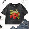 Fresh Red Raspberries Print Female Washed Crop T Shirts Summer Cotton Streetwear Fitness Vintage Top T-Shirt