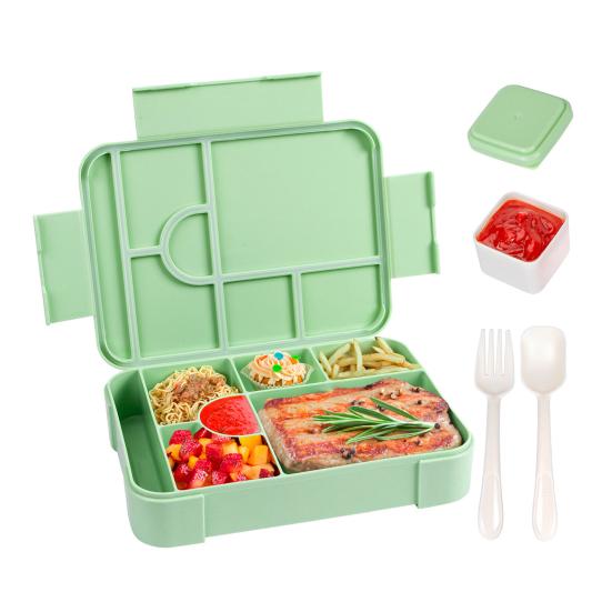 Bento Lunch Box Leak Proof 6-Compartment Lunch Box with Spoon Fork Sauce Cup BPA-Free Food Container for School Snack Container