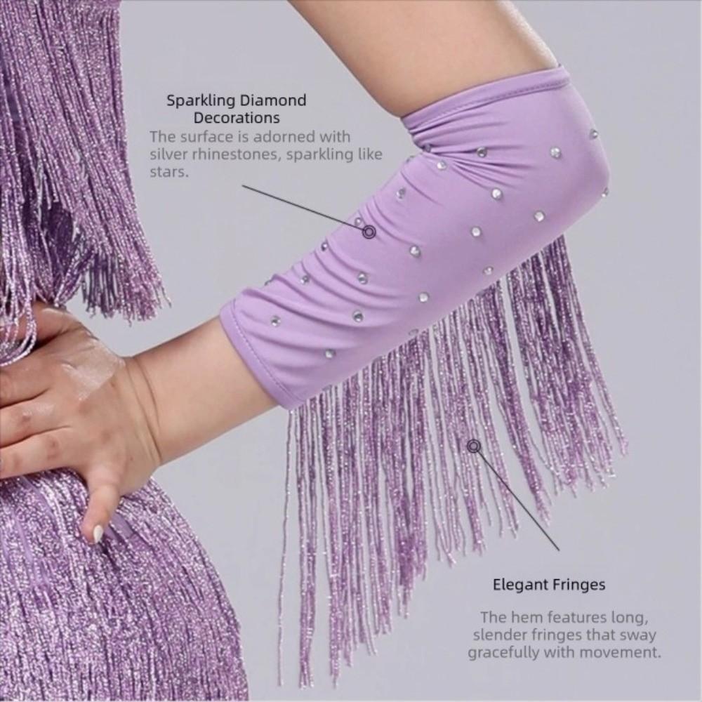 Drilling Rhinestone Latin Dance Fringed Sleeves Flash Fringe Tassel Gloves  Women