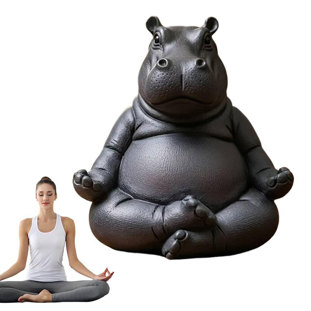 Hippo Yoga Figurine Multi-Purpose Meditation Hippopotamus Statue Creative Animal Yoga Ornament Living Room/Bedroom Decoration