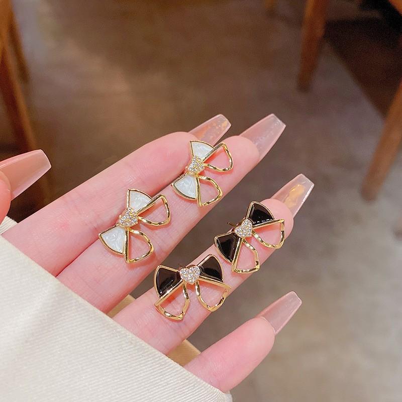 Bow earrings New year trendy niche design earrings simple dripping oil simple small stud earrings autumn