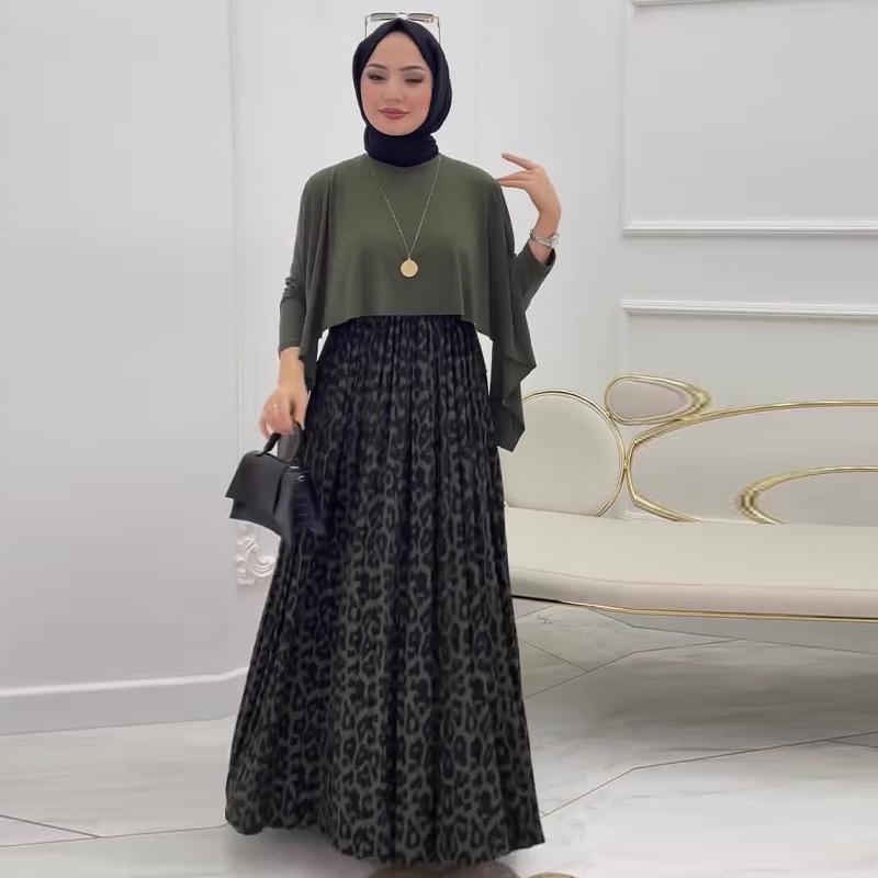 

2024 Autumn Retro Bohemian Style Loose Two-Piece Swing Dress L зелений