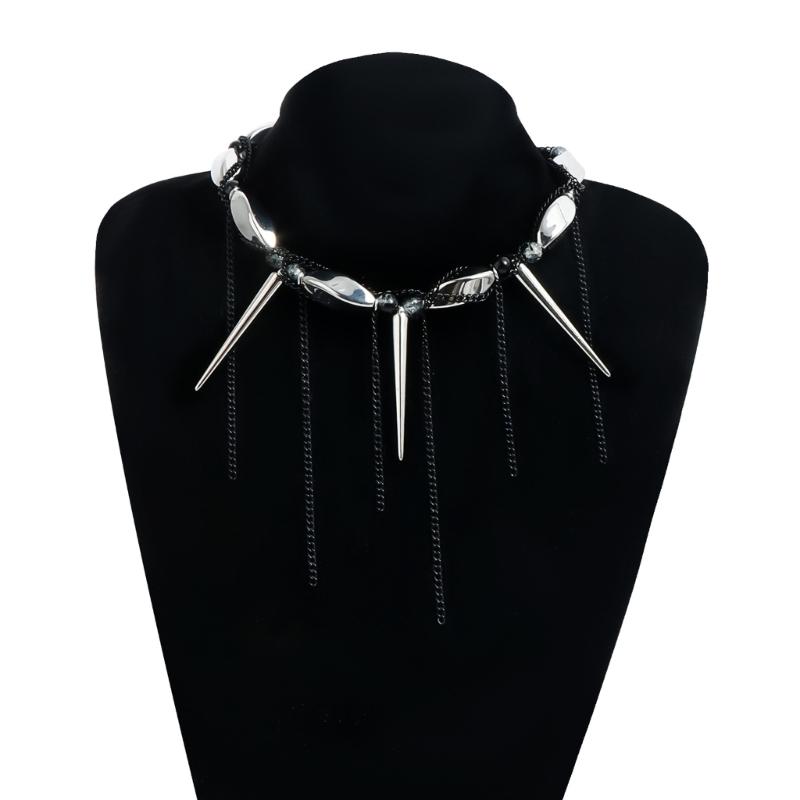 Versatile Tapered Spiraled Beaded Necklace Dark Design Jewelry With Fringed Detail Comfortable For Daily Wear