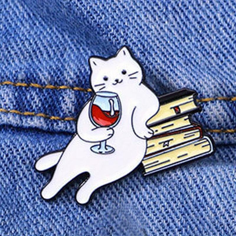 Cute Cat Red Wine Brooch Fun Backpack Accessories Casual Badge Accessories