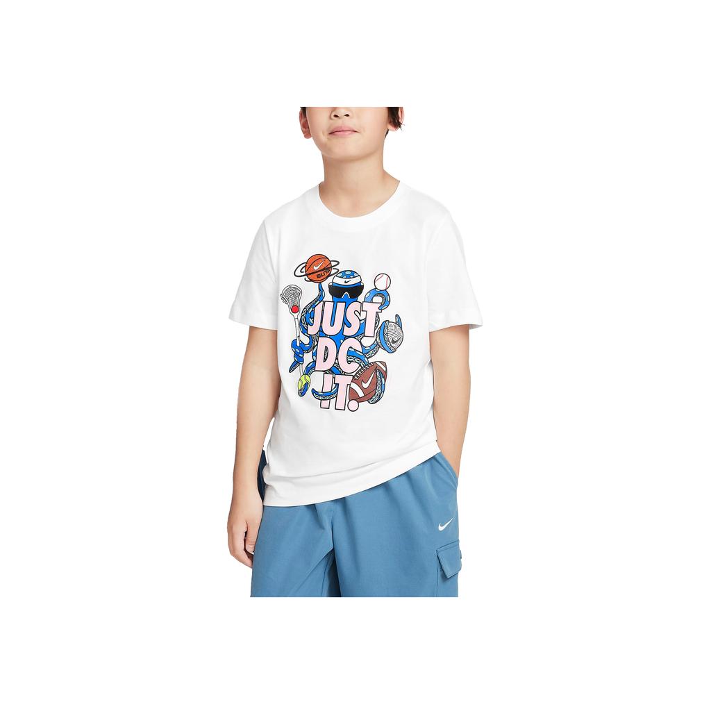 Nike Sportswear Crew Neck Printed Short Sleeve T-Shirt Kids Tops White FZ5119-100