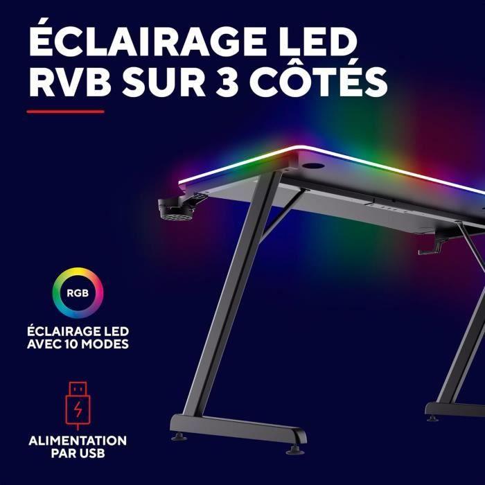 Bureau gaming - trust gaming - gxt 710 luminus pro - 120x60 cm - led rgb - chargeur sans fil 10w