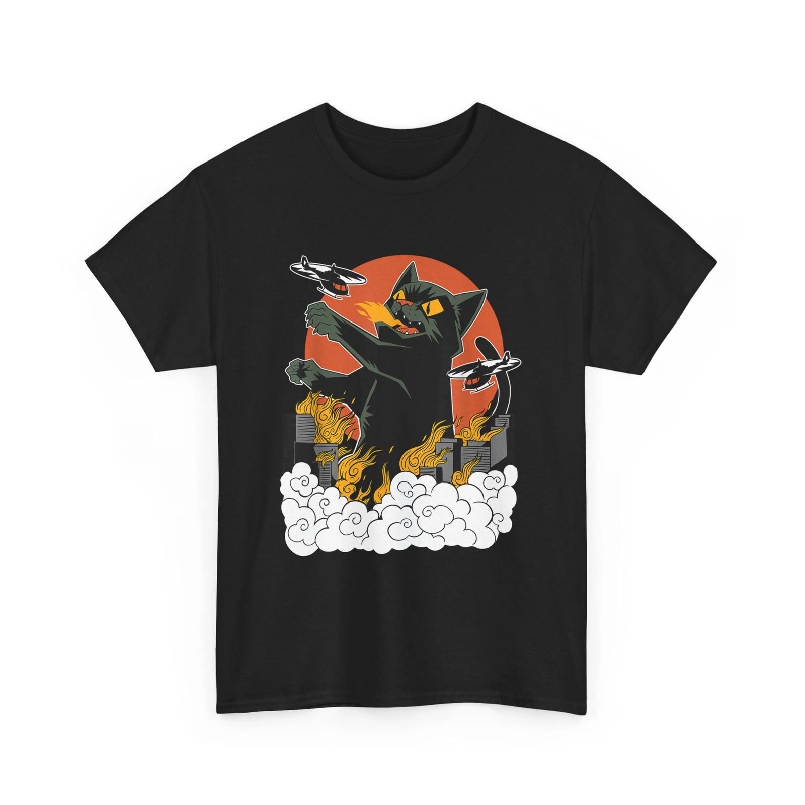 Black Japanese Catzilla Sunset T-Shirt S