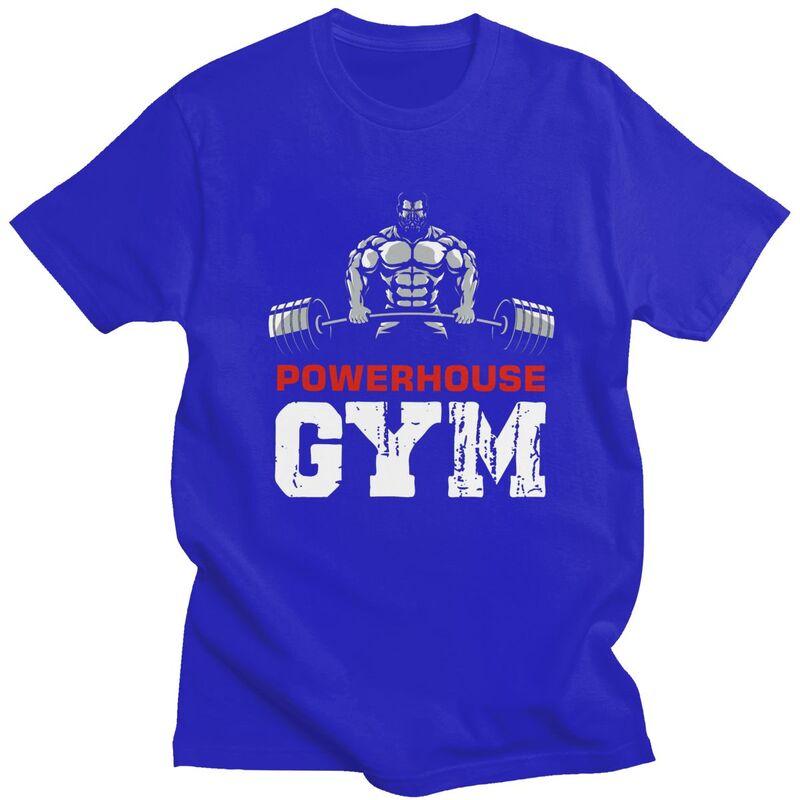 Custom Bodybuilding Fitness Powerhouse Gym T Shirt Men Short Sleeve Pure Cotton Tshirt Tee Tops Fashion Tshirts