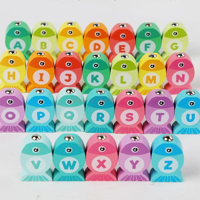 Jucării de Pescuit din Lemn pentru Copii Jucării Montessori pentru Bebeluși Educație Timpurie Joc de Antrenament al Abilităților pentru Copii Învățarea Numerelor și Alfabetului pentru Copii Mici