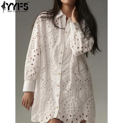 Camicette e camicie con collo a polo a maniche lunghe con stampa tinta unita primavera autunno moda casual da donna