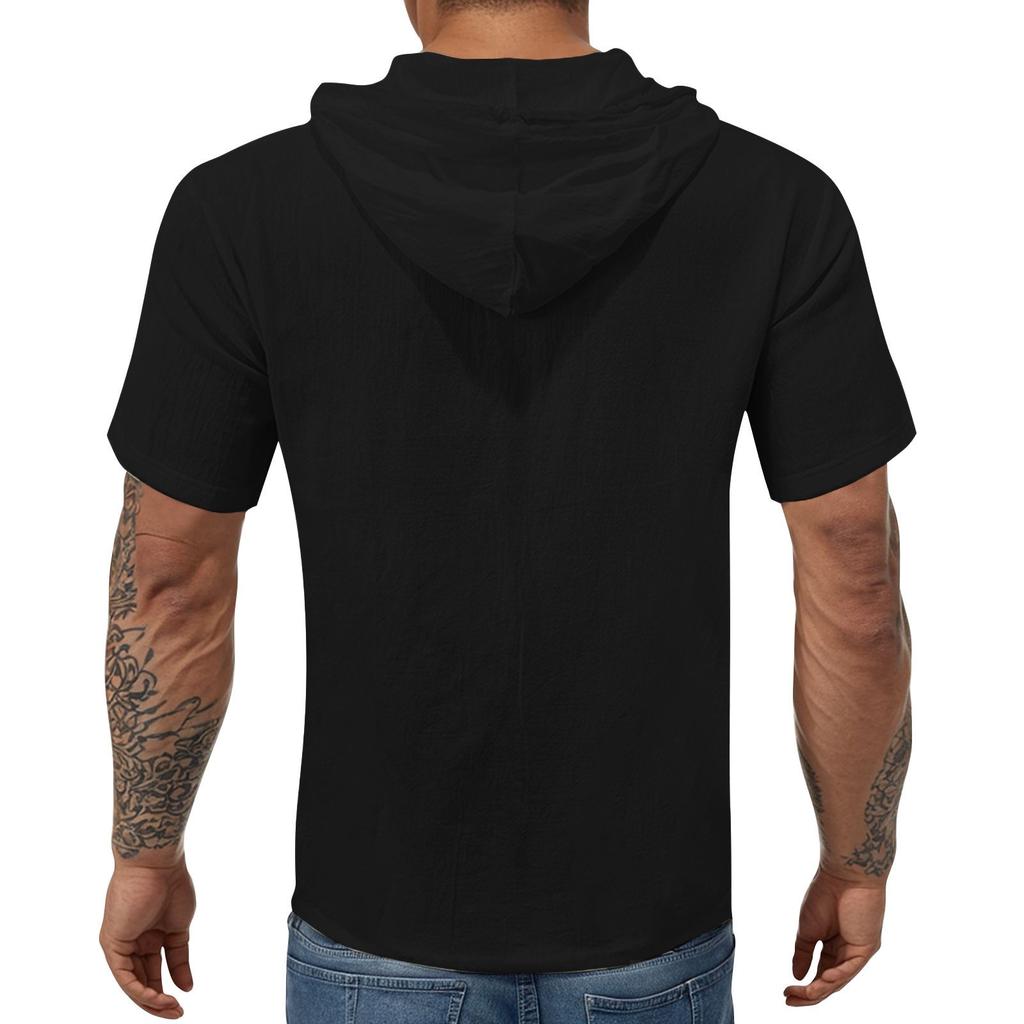Pánské ležérní tričko s krátkým rukávem a kapucí, s rozhalenkou na knoflíky
