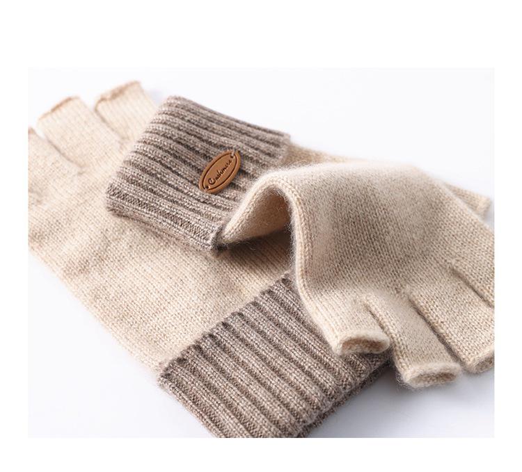 Women's 100% Pure Cashmere Fingerless Gloves - Cozy Autumn/Winter Knit Warmth