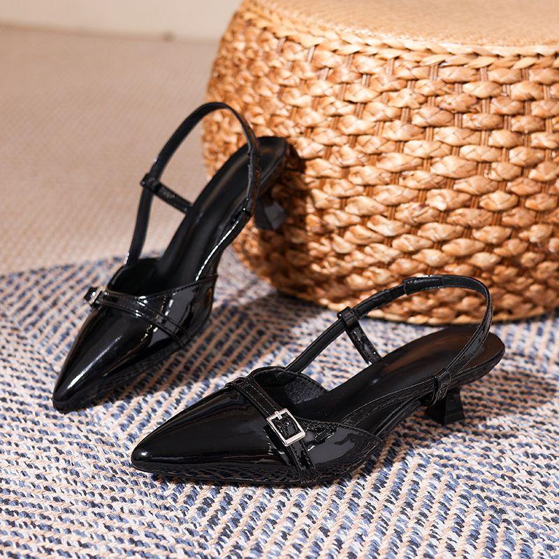Pointed Toe Buckle Strap Ladies Sandals Solid Shallow Fashion Sexy Party Slingbacks 2025 Summer High Heeled Shoes Woman