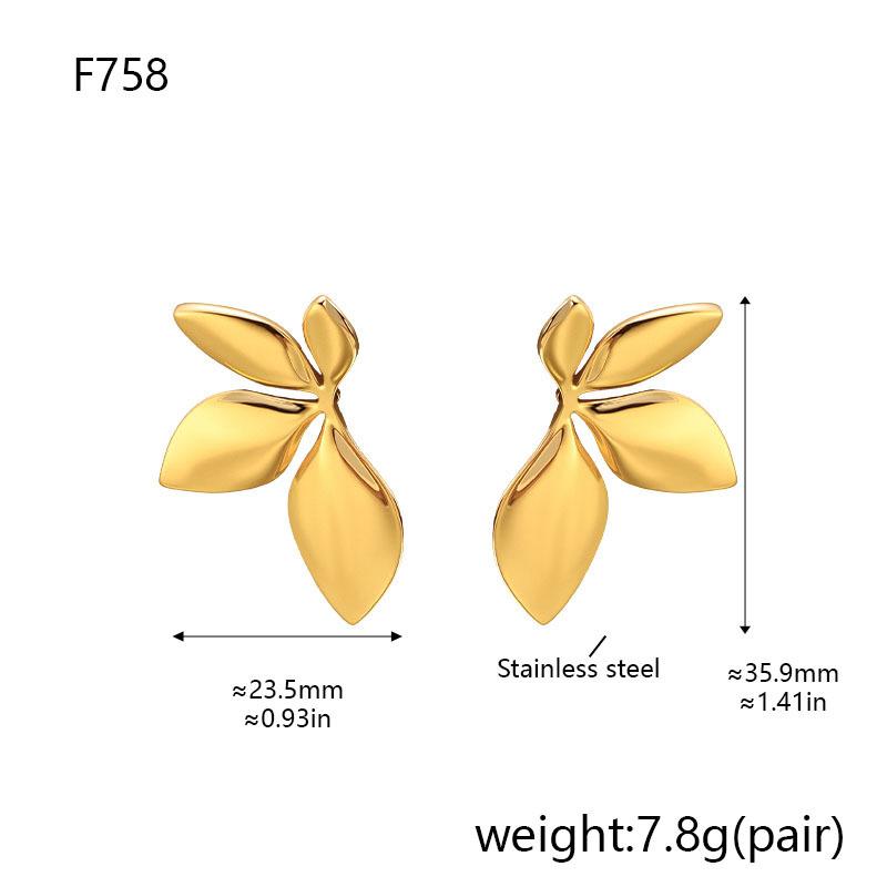 Fashion Temperament Stainless Steel Gold Color Shiny Surface Flower Petals Leaves Stud Earrings for Women Jewelry Accessory Gift
