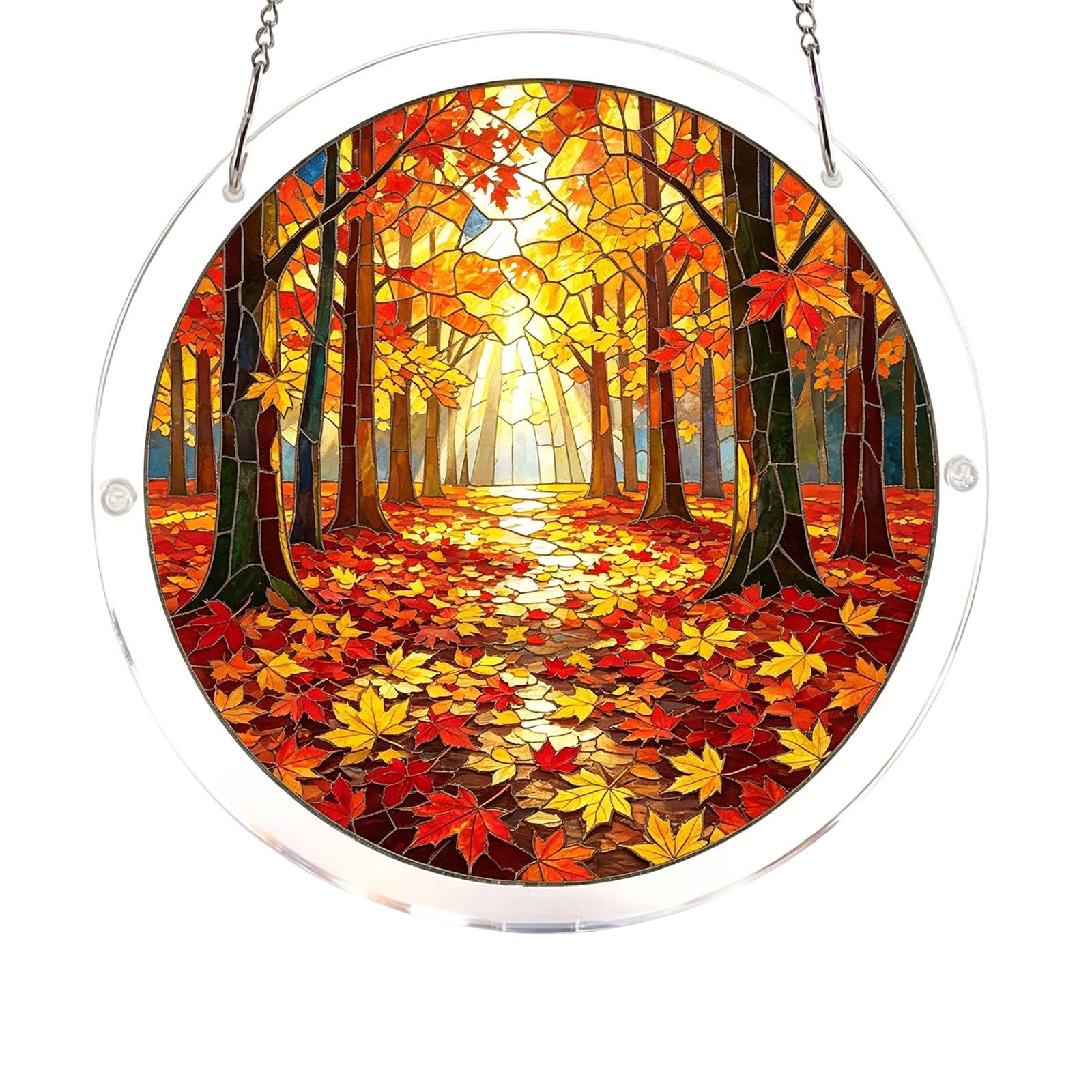 

Acrylic Sun Catcher Hanging Decoration Stained Glass Style Round Window Ornament for Indoor Outdoor Use with Chain Included one size