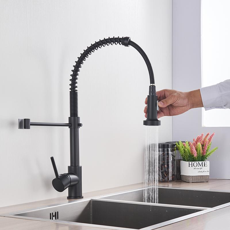 Brushed Gold Kitchen Sink Faucet One Handle Spring Hot and Cold Water Tap Deck Mounted Bathroom Kitchen Crane