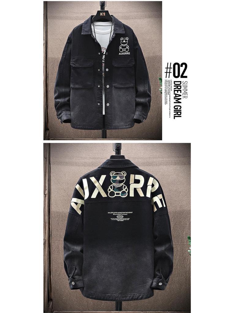 Męska kurtka dżinsowa z gradientem 2022 – Wiosenno-jesienna moda młodzieżowa, casualowy płaszcz z nadrukiem