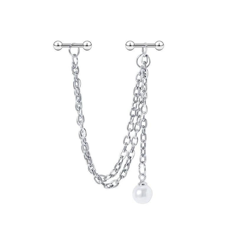 Fashion Stainless Steel Industrial Piercing Long Rod Chain Star Tragus Earrings Jewelry for Women Men