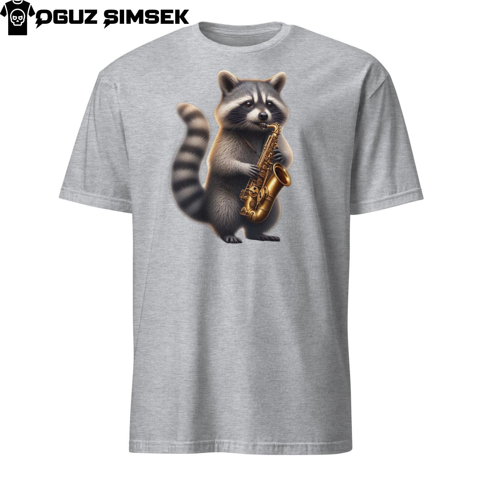 Unique Unisex T-Shirt Mens Womens Tees Top: Realistic Raccoon Playing Saxophone Graphic Tee XL