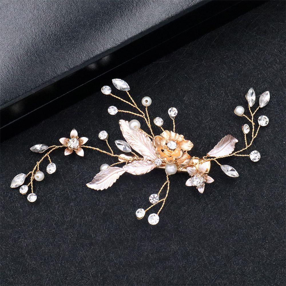 Hairpin Ornaments Headdress for Bridal Alloy Flower Hair Pins Crystal Hair Clip Bride Headwear