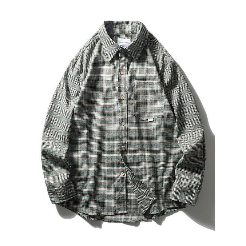 Japanese Style Retro Plaid Shirt Men Long Sleeves Spring and Autumn Coat Export Export Men s Hong Kong Style Casual Checked Shirt Gray Grid M